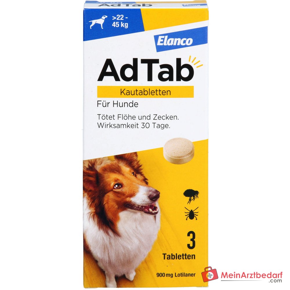 AdTab Lotilaner 900 mg kauwtabletten 3 stuks voor honden 22-45 kg