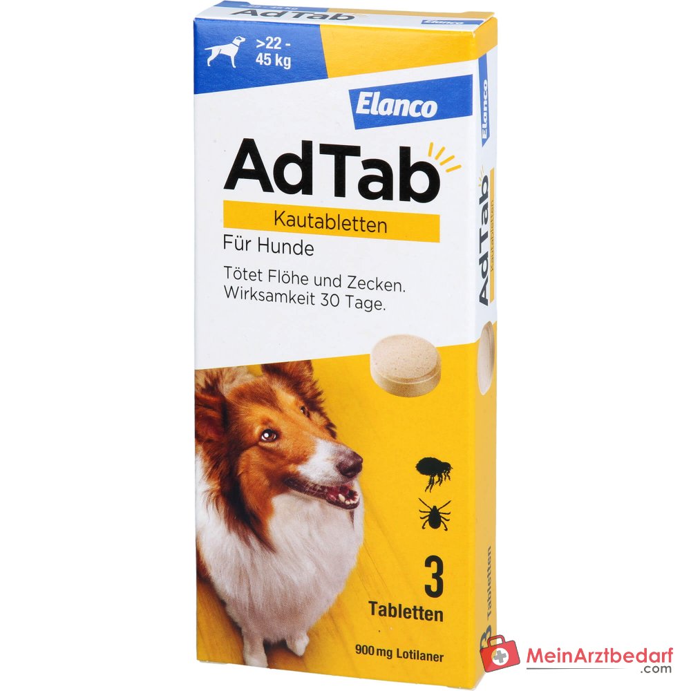 AdTab Lotilaner 900 mg kauwtabletten 3 stuks voor honden 22-45 kg