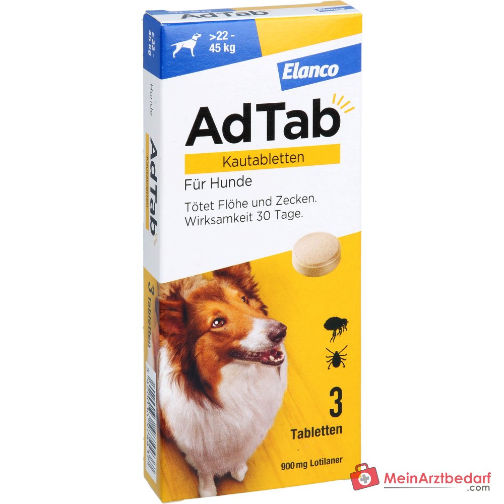 AdTab Lotilaner 900 mg kauwtabletten 3 stuks voor honden 22-45 kg