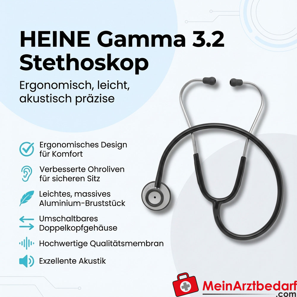 Stéthoscope HEINE Gamma 3.2 Aluminium Double Pommeau Tour d'Oreille Ergonomique