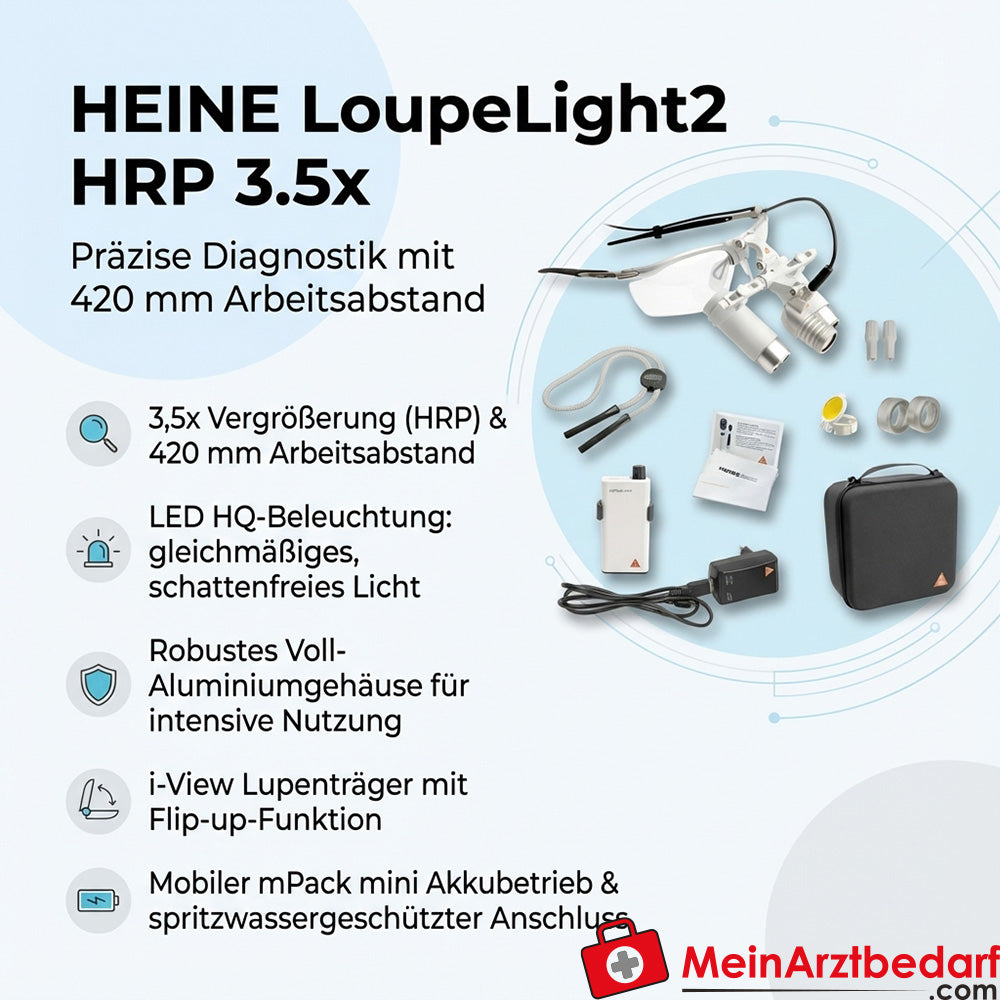 Heine LoupeLight2 HRP 3,5x Lente binoculare 420 mm S-Frame mPack mini