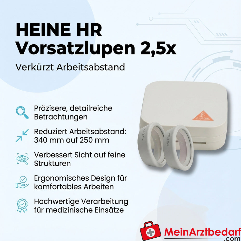 Heine HR lenti d'ingrandimento per lenti binoculari 2,5x da 340 a 250 mm in valigetta