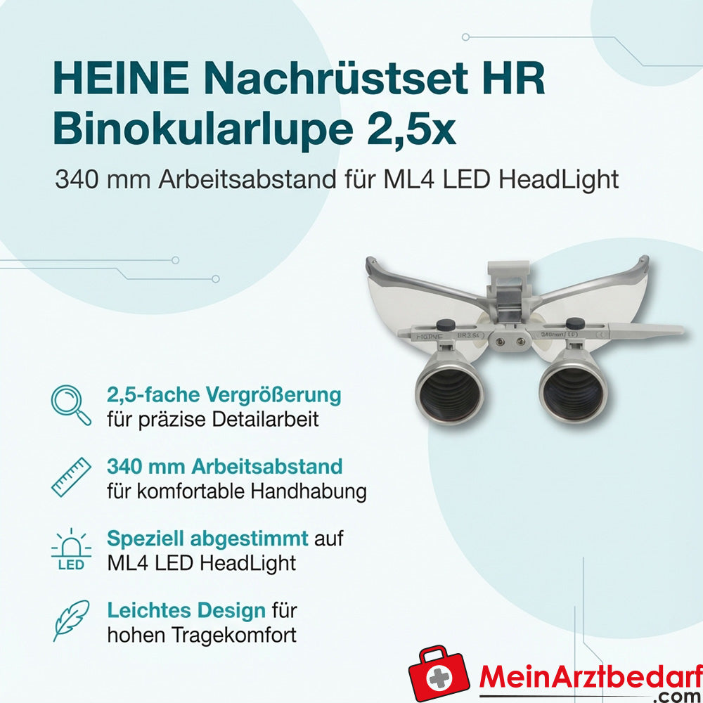 Heine zestaw retrofit HR lupa lornetkowa 2,5x 340 mm do ML4 LED HeadLight