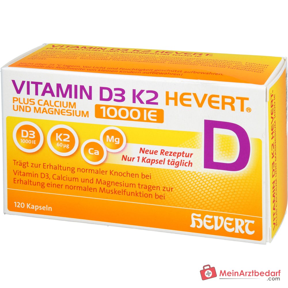 Hevert Vitamina D3 K2 Cápsulas 1000 UI, 120 uds.