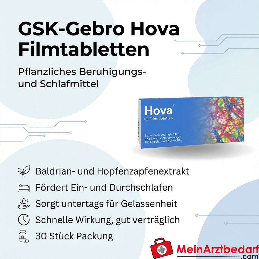 GSK-Gebro Hova Filmtabletten 30 Stk. pflanzliches Beruhigungs- und Schlafmittel mit Baldrian und Hopfen