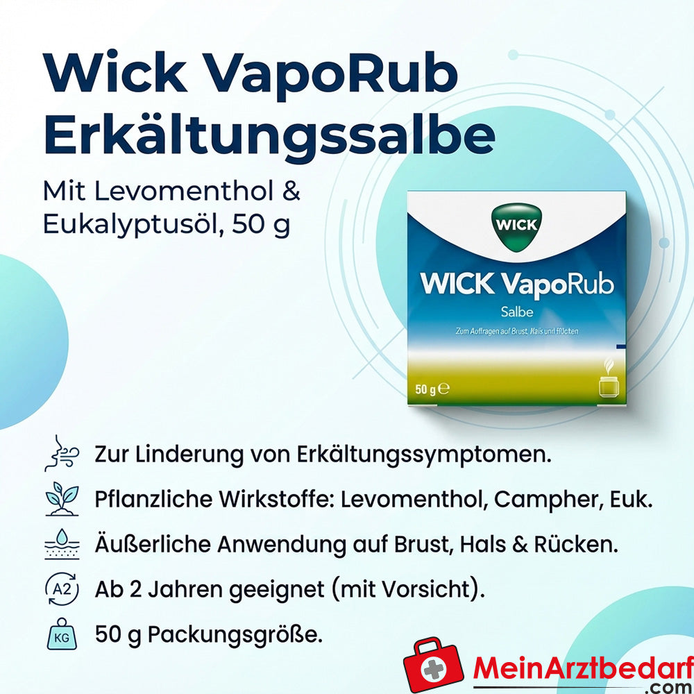 Wick VapoRub Pomada 50 g - Pomada para el resfriado con levomentol y aceite de eucalipto