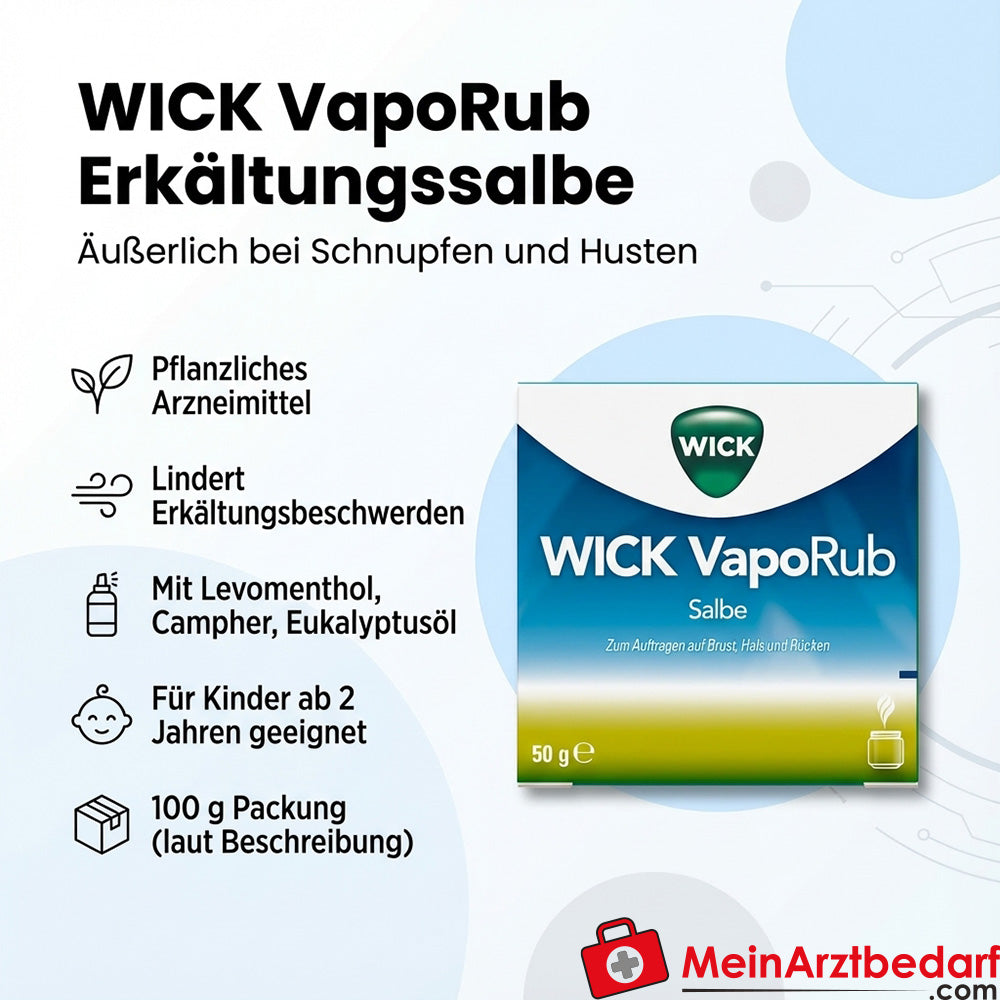 Wick VapoRub Pommade contre le rhume 100 g, usage externe en cas de rhume et de toux