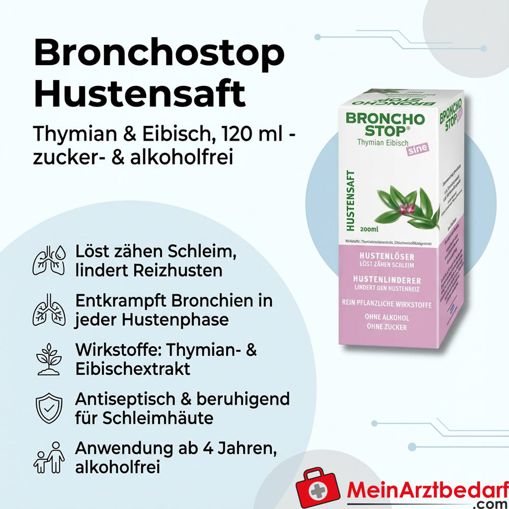 Bronchostop Hustensaft Thymian und Eibisch 120 ml zuckerfrei alkoholfrei