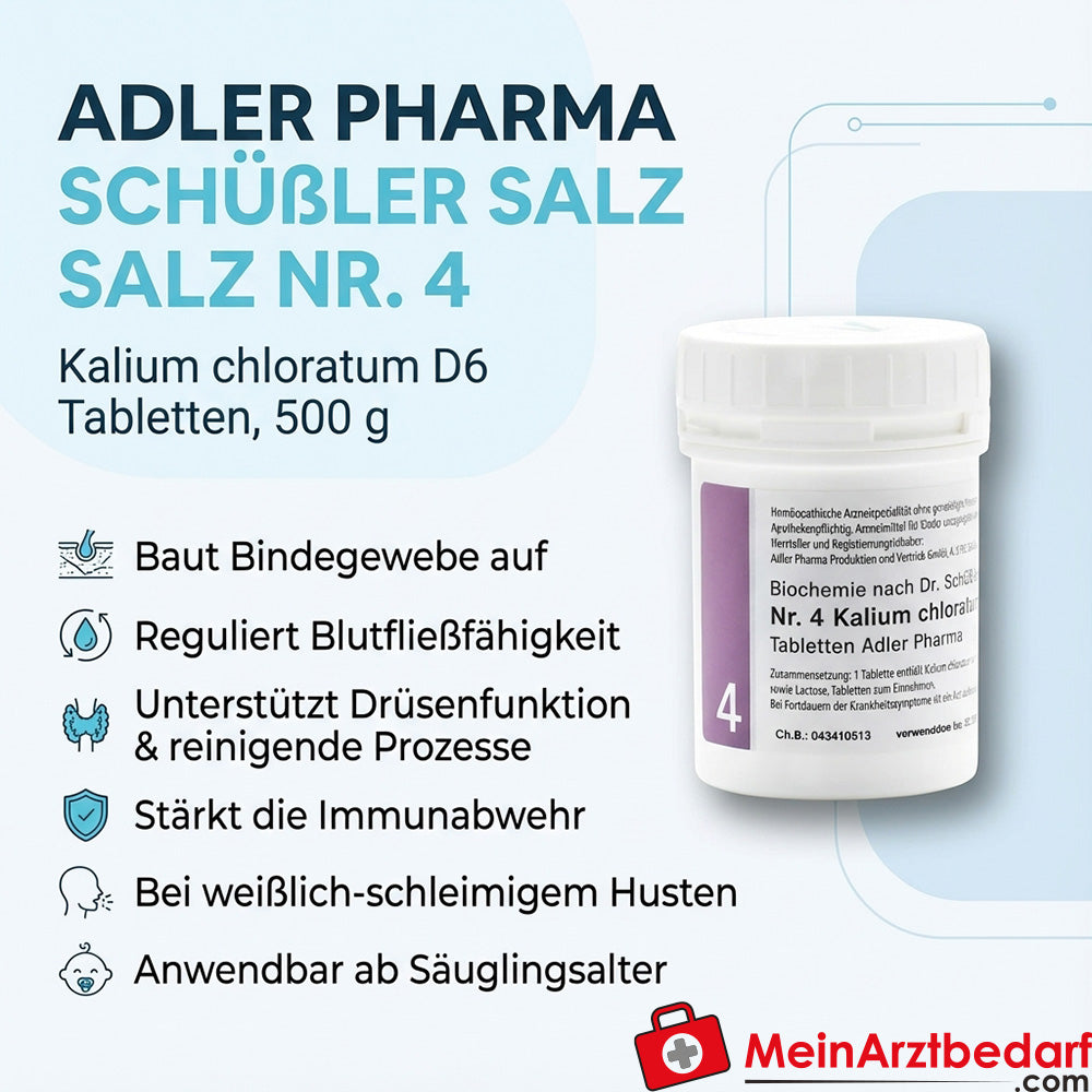 Adler Pharma Schuessler Sal nº 4 Clorato potásico D6 Comprimidos 500 g