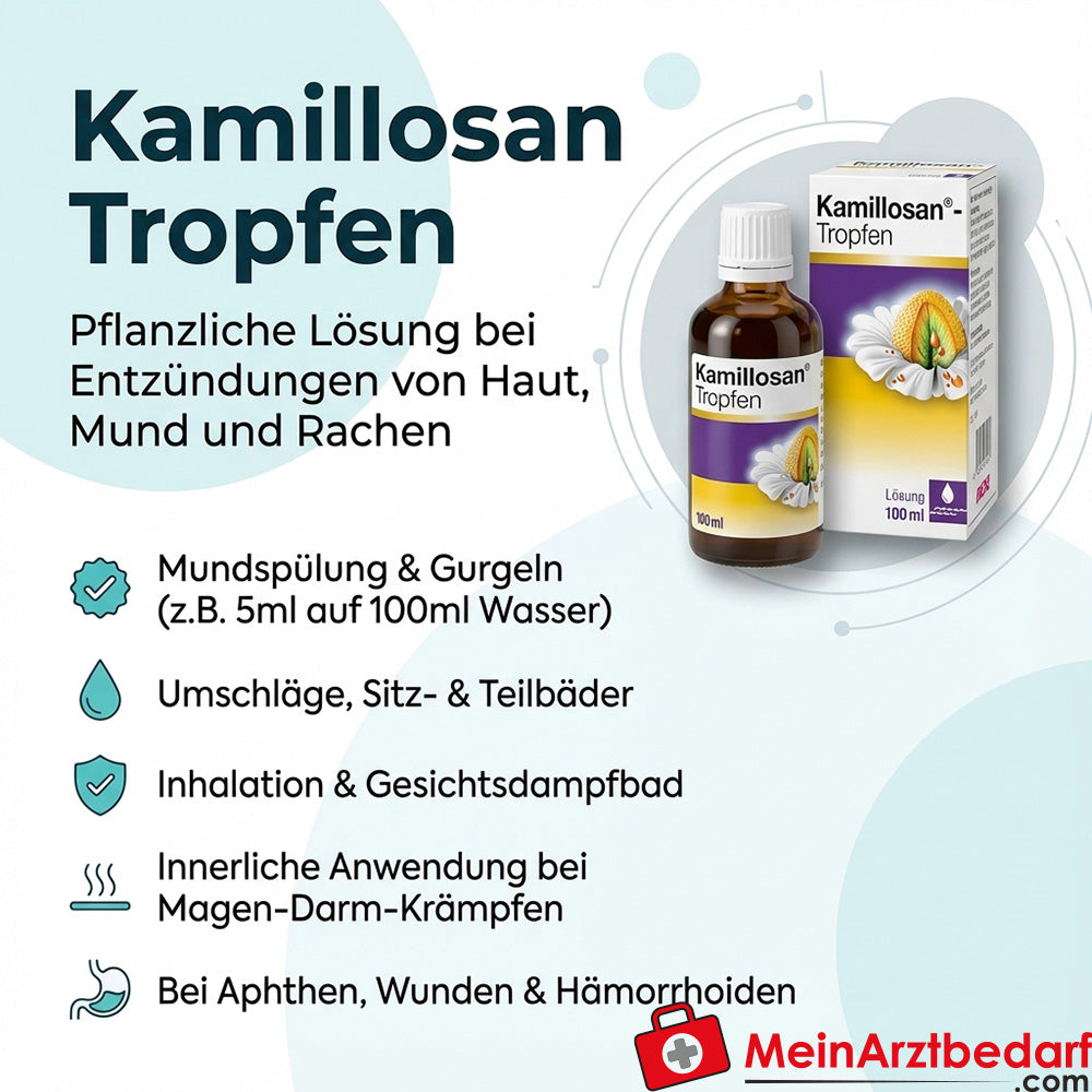 MED19 Kamillosan krople 500 ml ziołowy roztwór na stany zapalne skóry, jamy ustnej i gardła