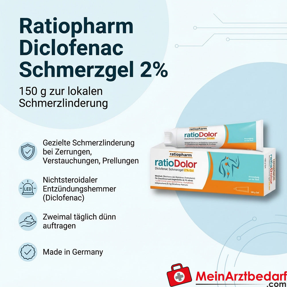 Ratiopharm Diclofenac Schmerzgel 2% 150 g bei Zerrungen, Verstauchungen, Prellungen