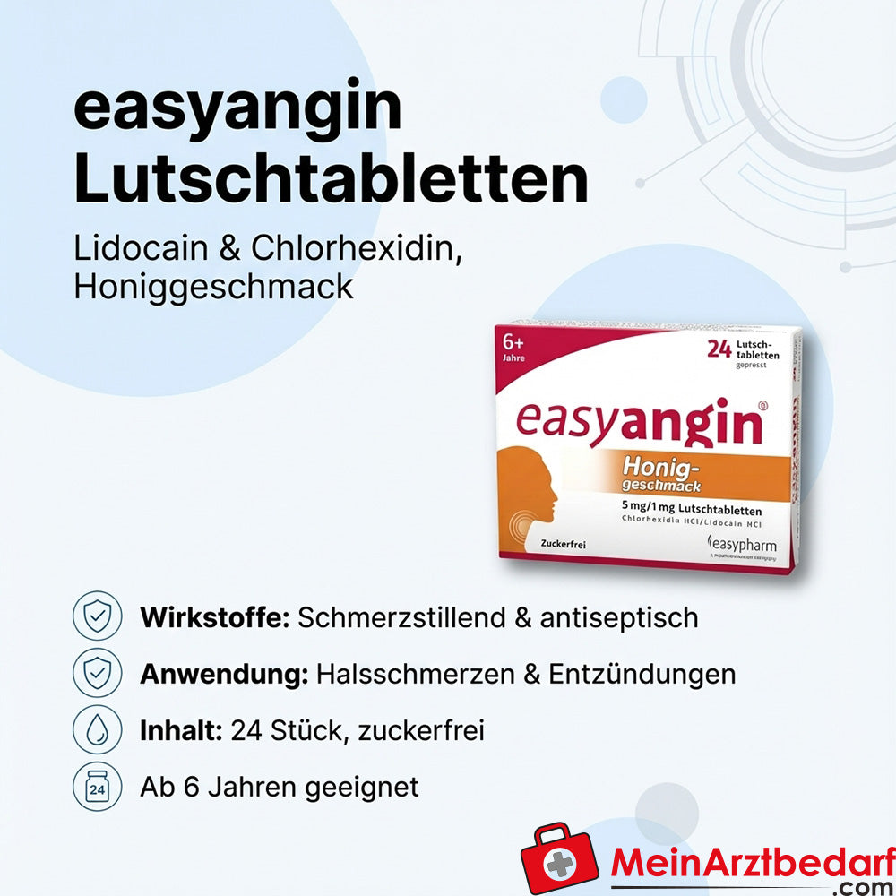 easyangin pastilles à sucer lidocaïne & chlorhexidine miel 24 pcs.