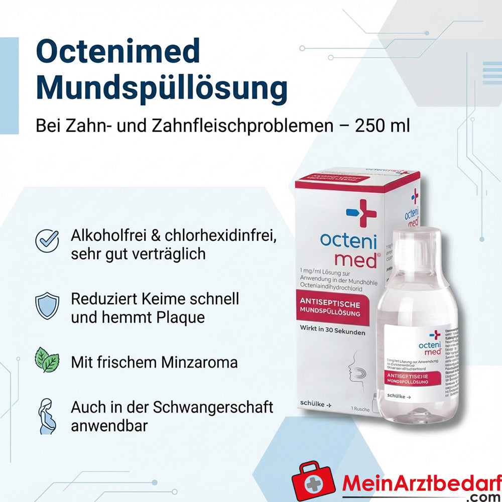 Schülke Octenimed Collutorio 250 ml senza alcool e senza clorexidina per i problemi di denti e gengive gusto menta