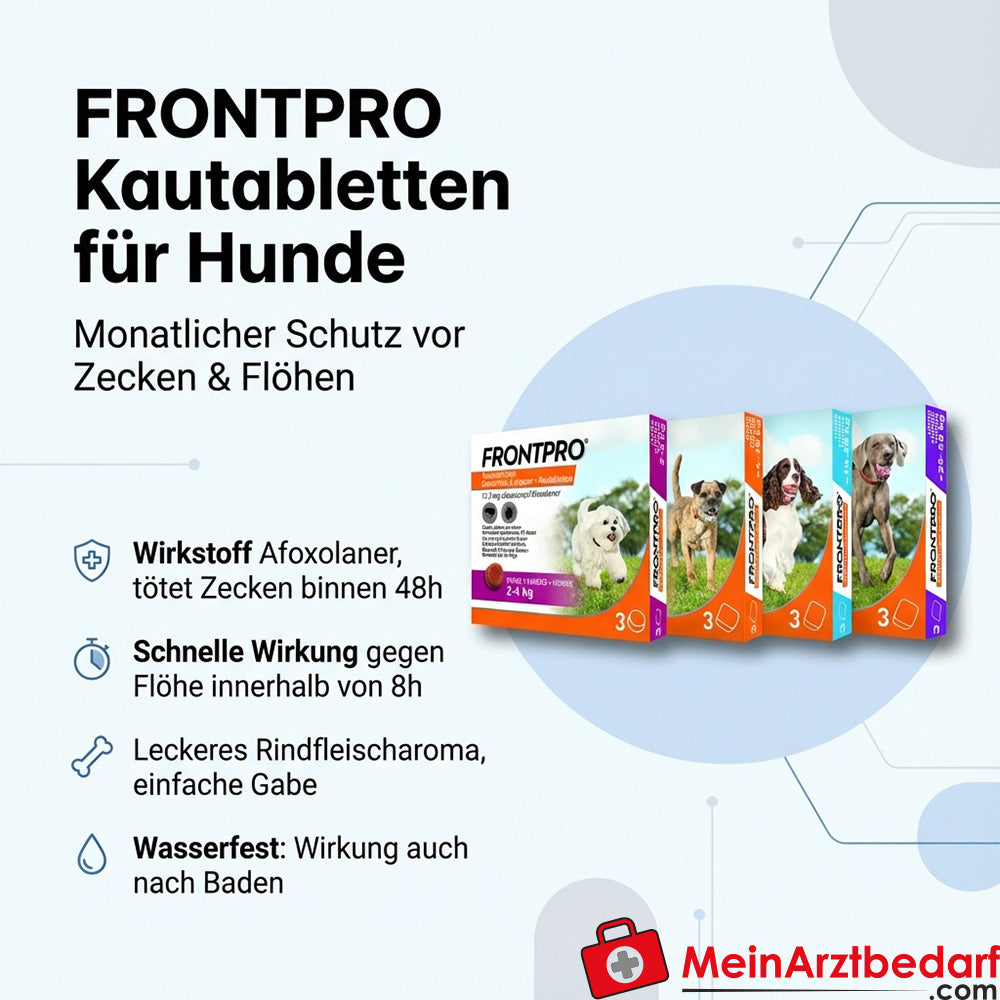 Frontpro comprimidos masticables para perros - protección contra garrapatas y pulgas, 3 uds.
