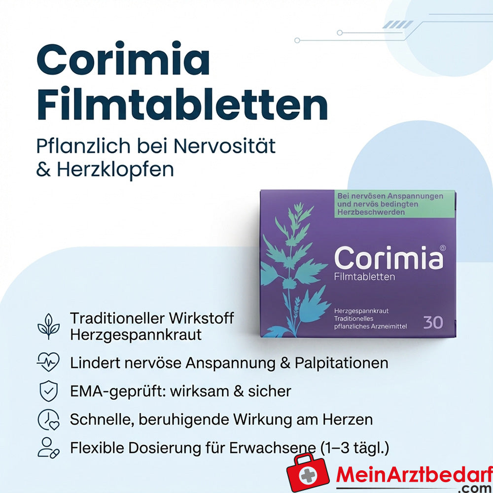 Adler Pharma Corimia comprimés pelliculés 30 pcs. Herbe à cœur en cas de nervosité