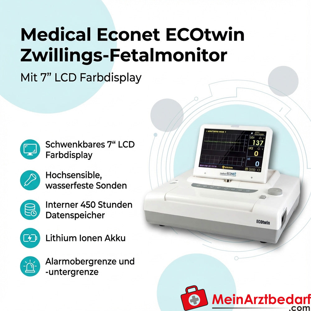 medical Econet ECOtwin monitor fetal gemelar con pantalla LCD de 7 pulgadas