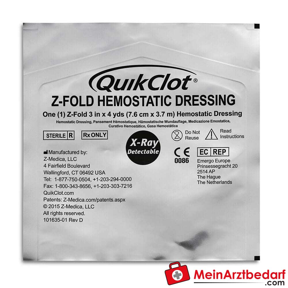 QuikClot Z-Fold hämostatische Wundauflage.