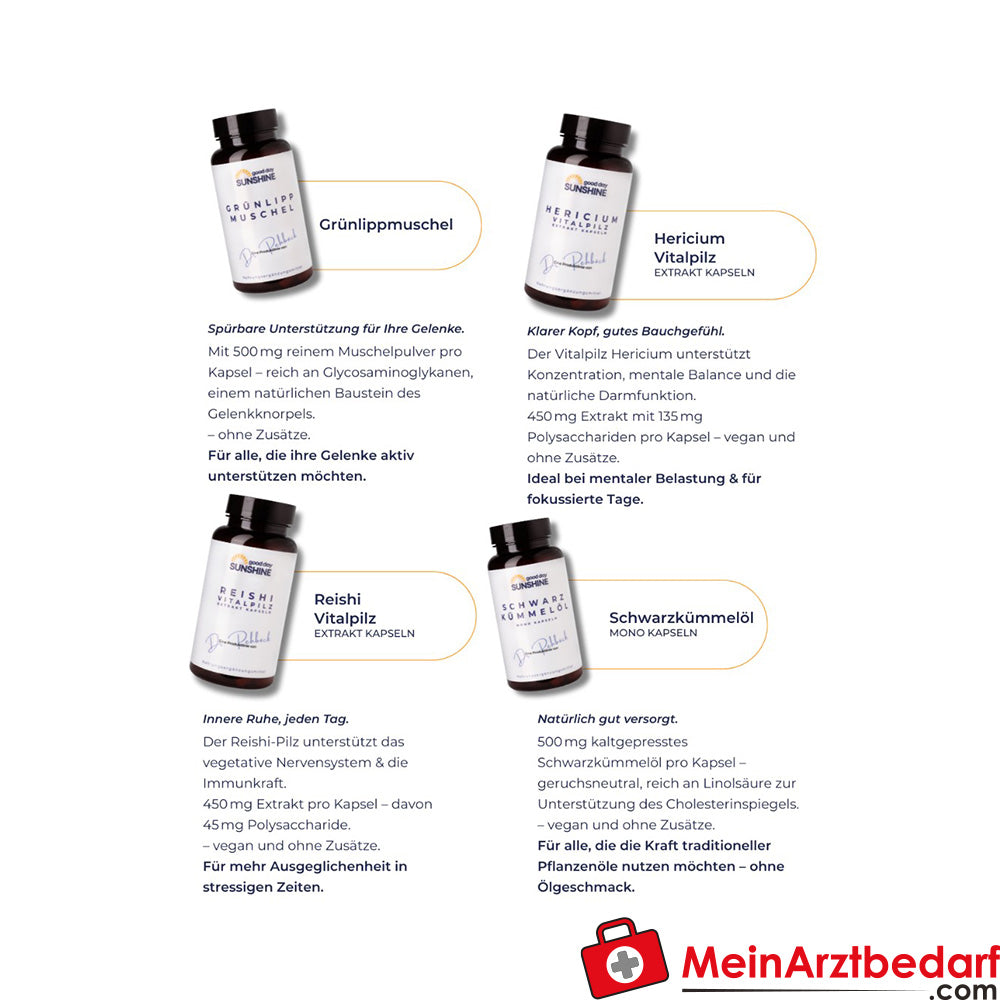 Good Day Sunshine Hericium Vitalpilz Extrakt Kapseln – Mentale Klarheit und natürliche Begleitung der Verdauung (90 Stück)