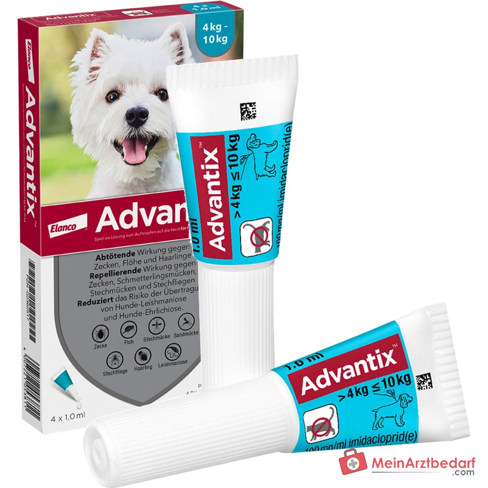Elanco Advantix Spot-on solution Imidaclopride / Pyréthroïde pour chiens de 4 à 10 kg, 4 pièces.