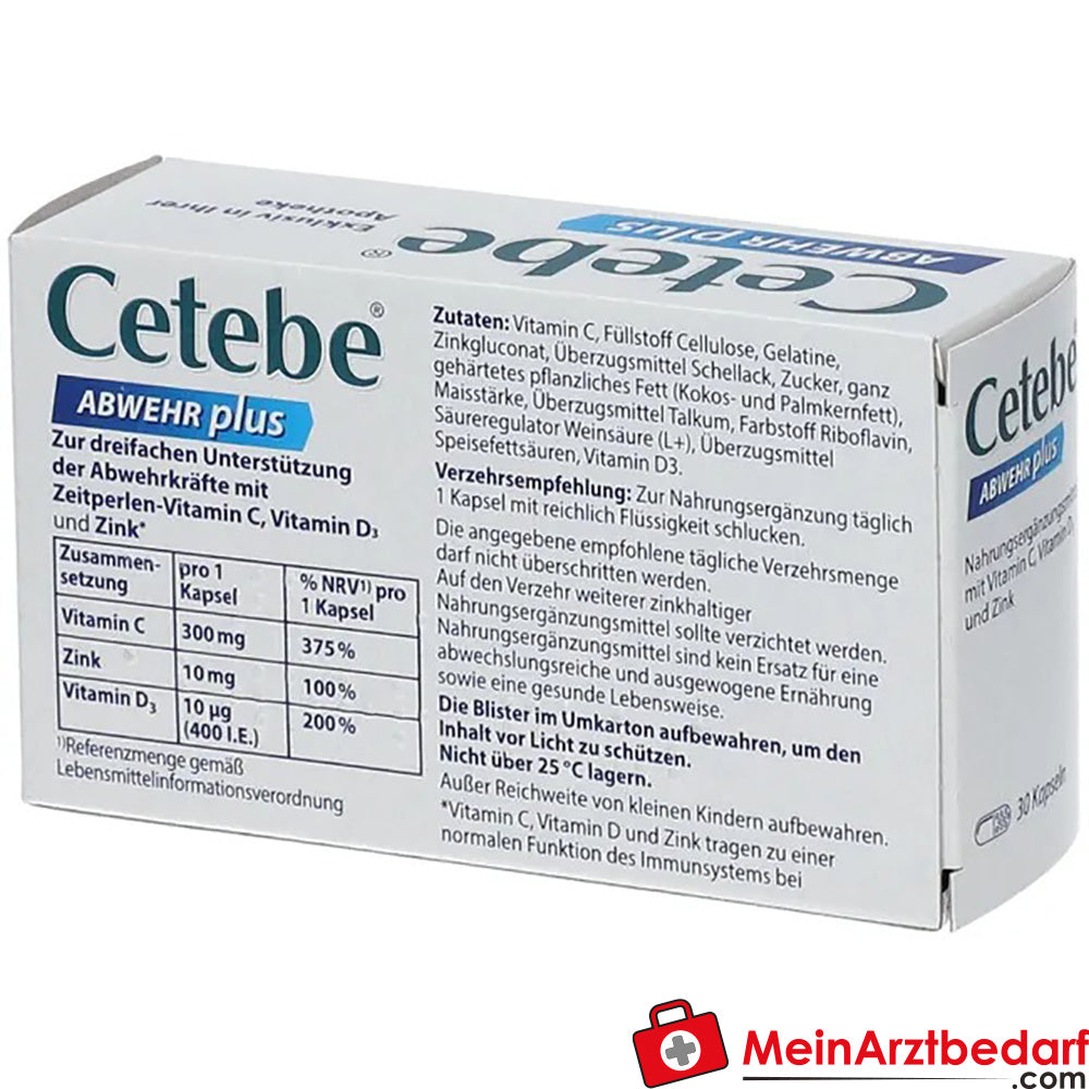 Cetebe® ABWEHR plus 3-fach Unterstützung der Abwehrkräfte, Vitamin C, D & Zink, 30 St..
