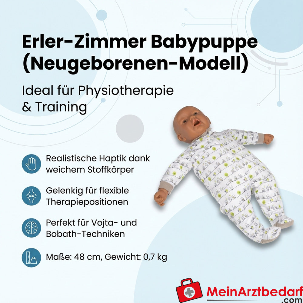 Erler-Zimmer Babypuppe Neugeborenenmodell 48 cm Stoffkörper, gelenkig, für Physiotherapie Vojta & Bobath