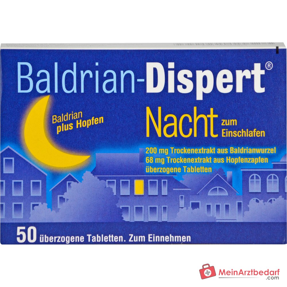 Baldrian-Dispert Nuit pour s'endormir Extrait sec de racine de valériane / extrait sec de cône de houblon comprimés enrobés, 50 pcs.