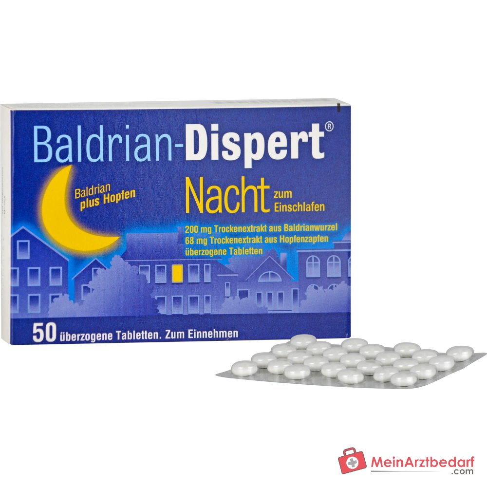 Baldrian-Dispert Nuit pour s'endormir Extrait sec de racine de valériane / extrait sec de cône de houblon comprimés enrobés, 50 pcs.