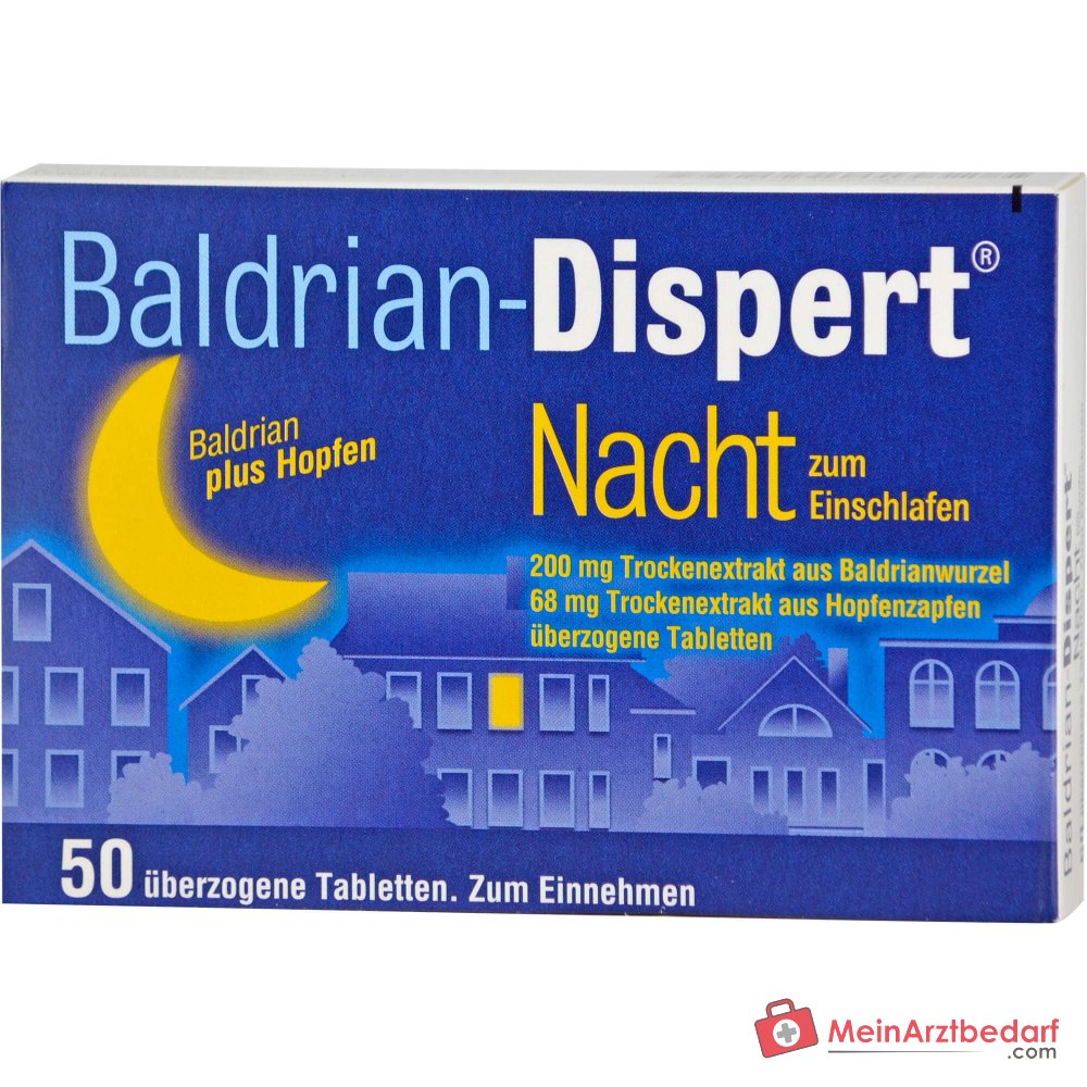 Baldrian-Dispert Nuit pour s'endormir Extrait sec de racine de valériane / extrait sec de cône de houblon comprimés enrobés, 50 pcs.