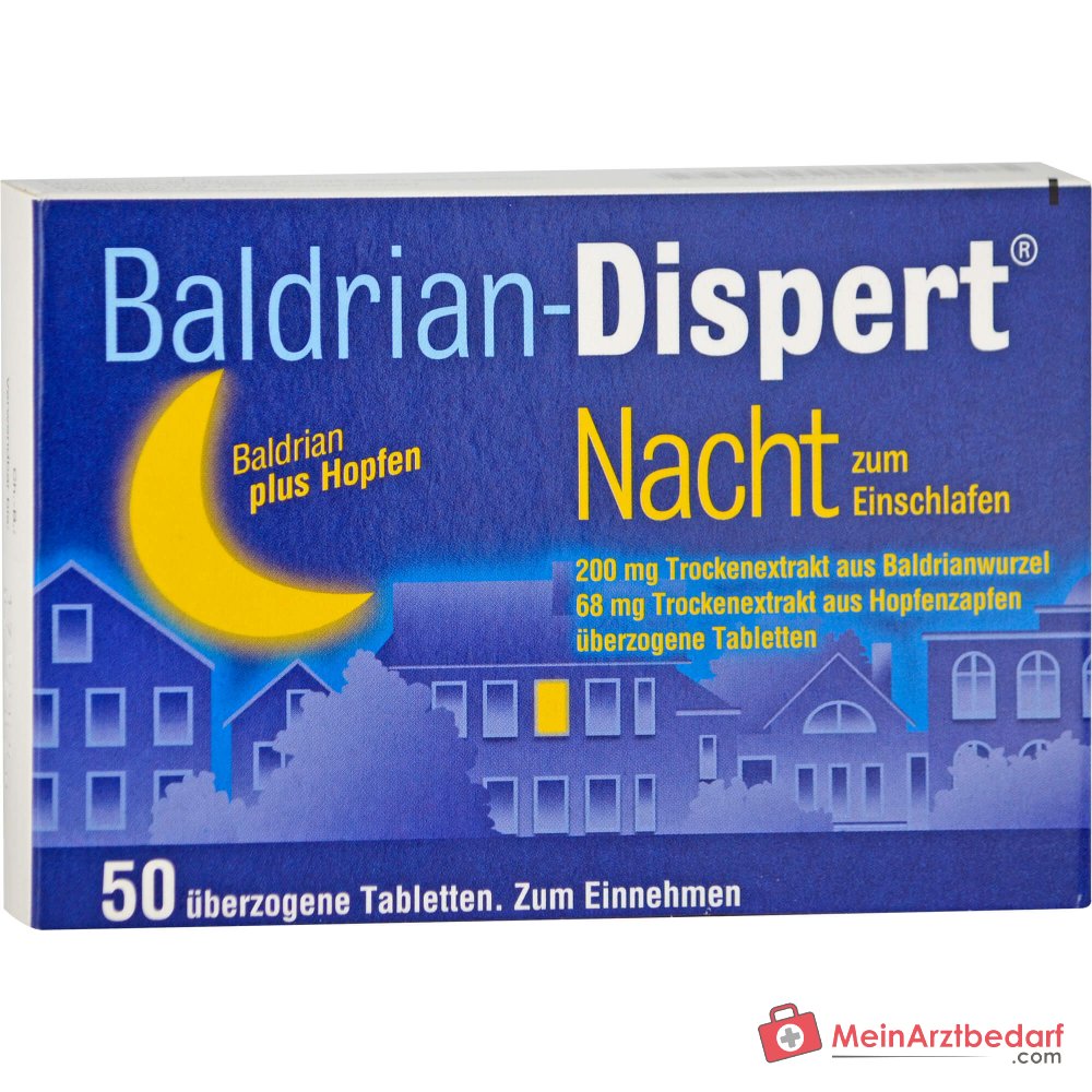 Baldrian-Dispert Nuit pour s'endormir Extrait sec de racine de valériane / extrait sec de cône de houblon comprimés enrobés, 50 pcs.