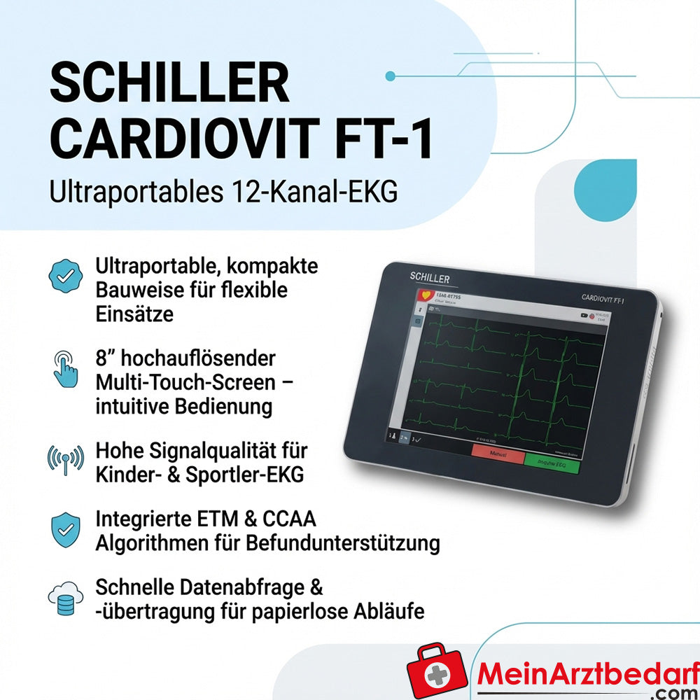 SCHILLER CARDIOVIT FT-1 Elettrocardiografo portatile a 12 canali con display multi-touch da 8 pollici.