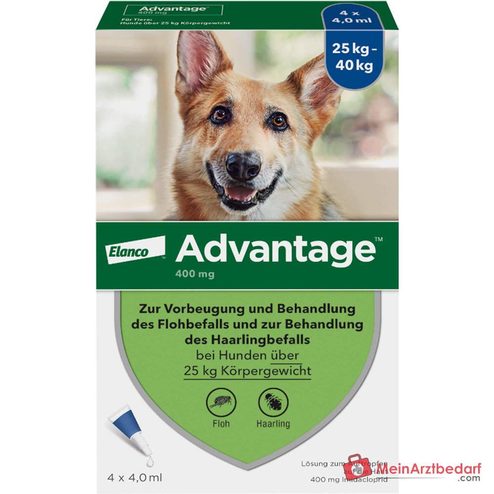 Advantage 400 chien Imidacloprid 100 mg/ml Solution pour gouttes 4 pipettes Chiens 25-40 kg