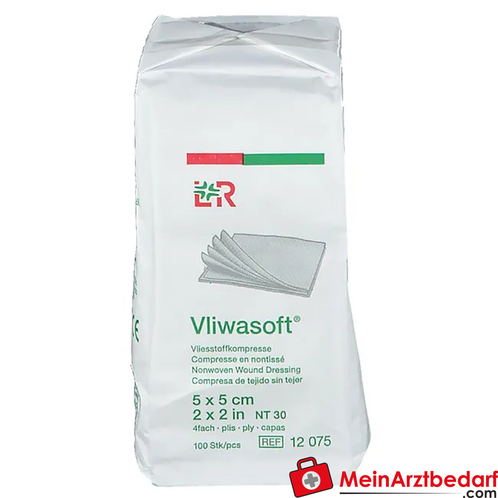 Vliwasoft® Vliesstoffkompresse 5 cm x 5 cm 4 lagig unsteril, 100 St..