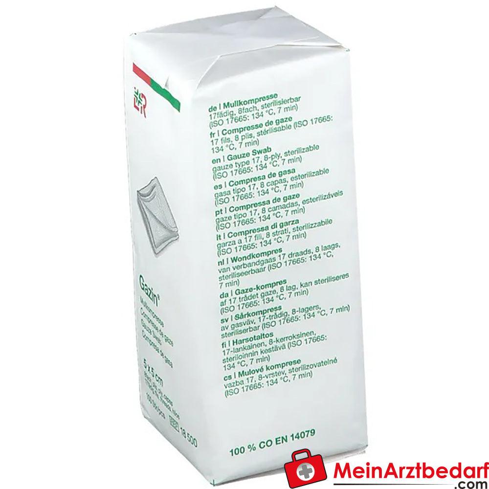 Gazin® Mullkompresse 5 cm x 5 cm unsteril 8 lagig, 100 St..