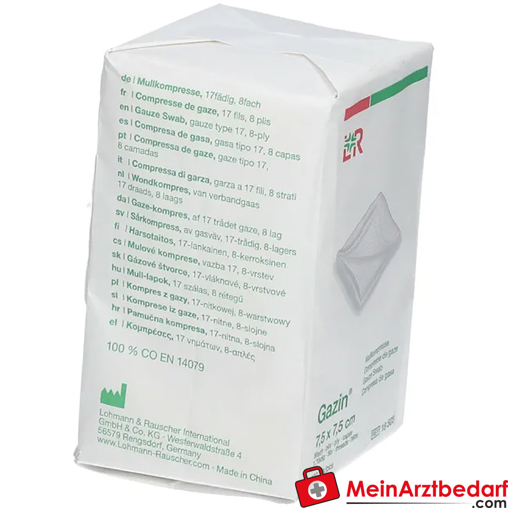 Gazin® Mullkompresse 7,5 cm x 7,5 cm unsteril 8 lagig, 100 St..