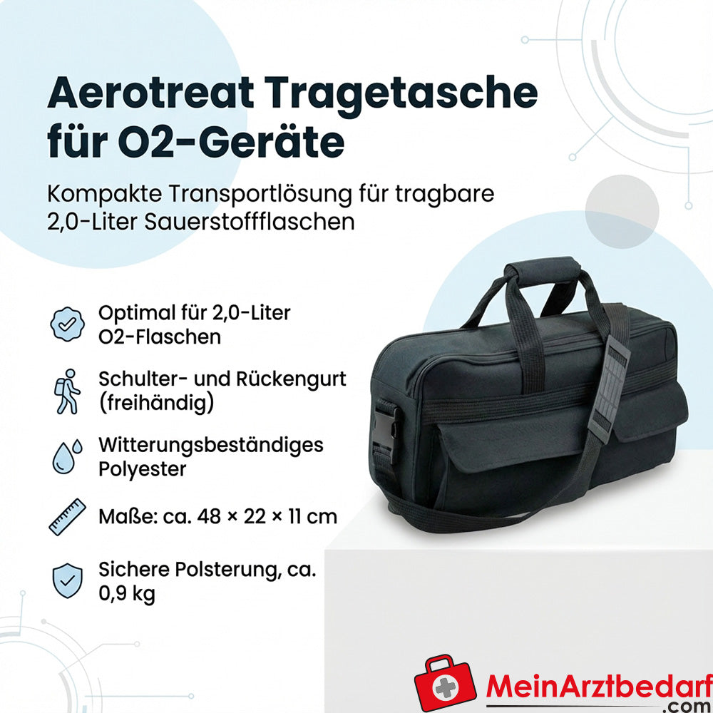 Torba Aerotreat na butlę tlenową 2,0 l z paskiem na ramię i plecy z poliestru, czarna 48×22×11 cm