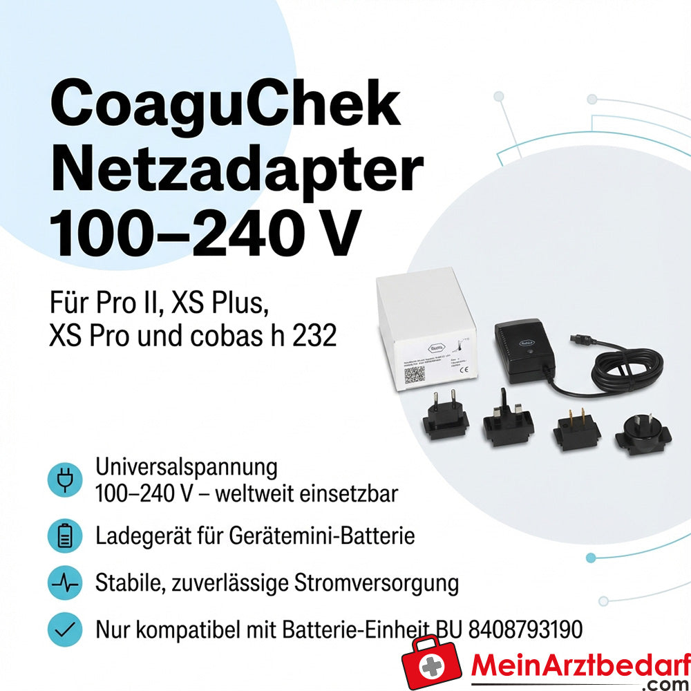 CoaguChek Netzadapter 100–240 V für Pro II, XS Plus, XS Pro und cobas h 232