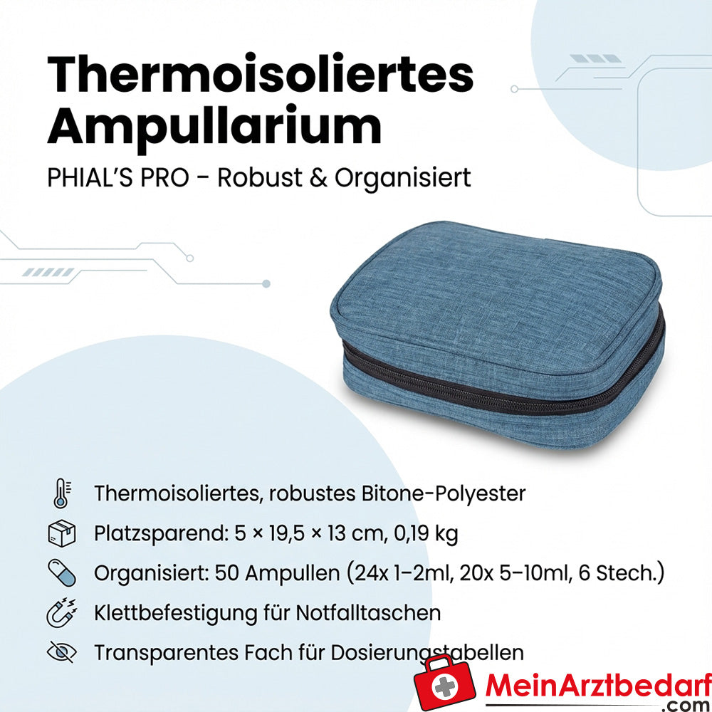 Elite Bags PHIAL'S PRO Ampullarium thermo-isolé bitone-polyester bleu chiné Place pour 24×1-2 ml, 20×5-10 ml, 6 ampoules à piquer