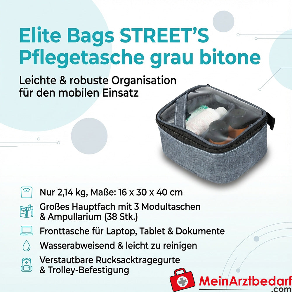Elite Bags STREETS bolsa de aseo gris bitono 16×30×40 cm Estuche para 38 ampollas
