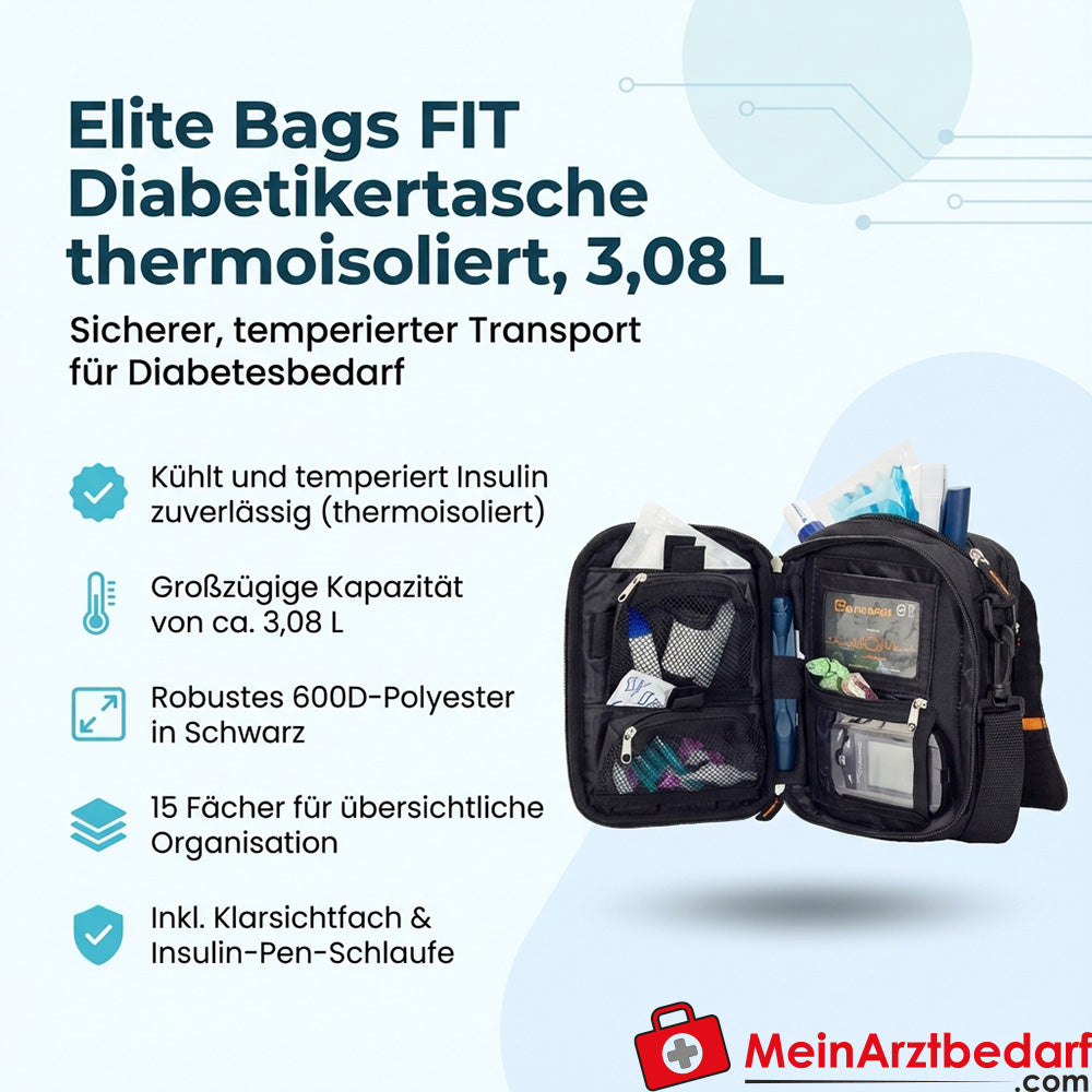 Elite Bags FIT Sac pour diabétiques thermo-isolé 3,08 L 600D polyester noir