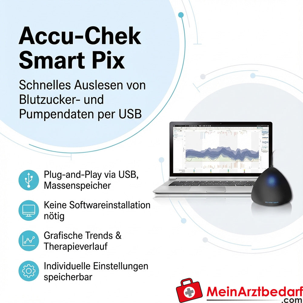 Accu-Chek Smart Pix Lecteur USB pour les données de glycémie et de pompe à insuline Plug-and-Play