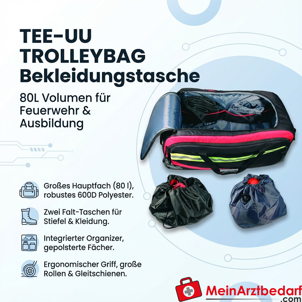 TEE-UU Trolleybag Sac à vêtements 80 L Sac de pompiers 600D polyester noir/rouge avec roulettes