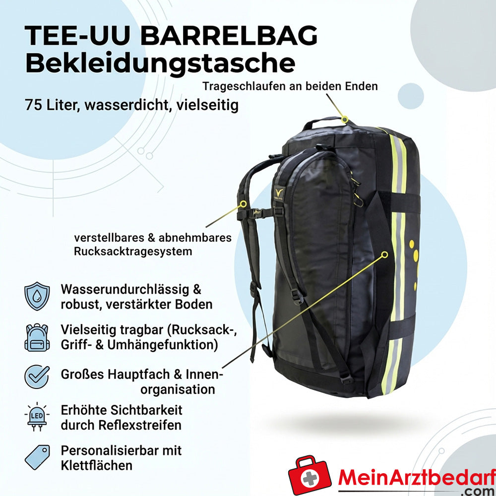 TEE-UU BARRELBAG Portatrajes 75 L impermeable con base reforzada, función mochila y bandolera, tiras reflectantes