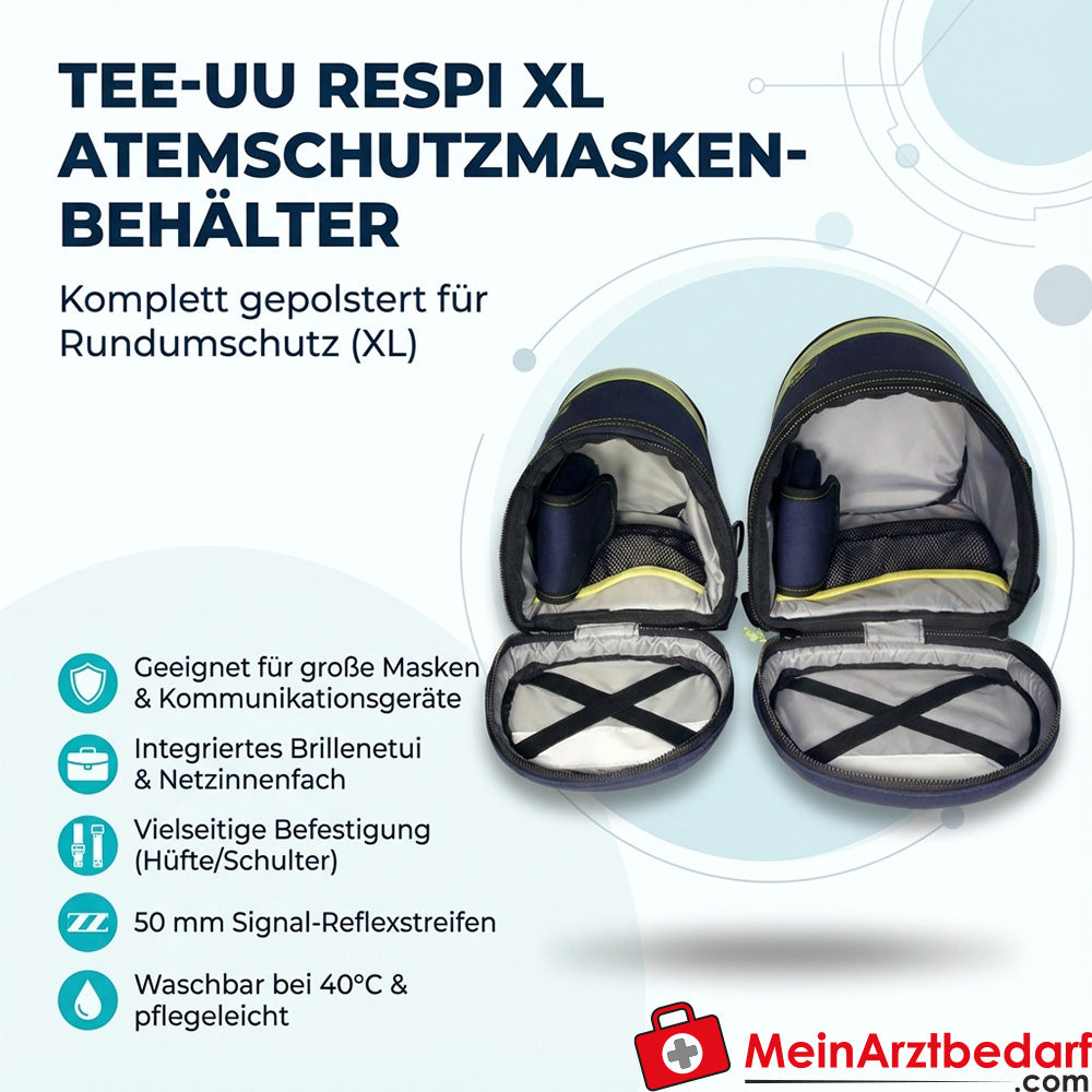 TEE-UU RESPI XL ademluchtmasker container blauw gewatteerd met brillenkoker en signaalreflecterende strips