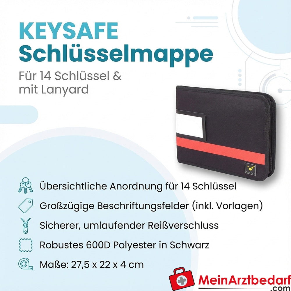 TEE-UU Keysafe Schlüsselmappe für 14 Schlüssel, 600D Polyester, Schwarz, 27,5 x 22 x 4 cm