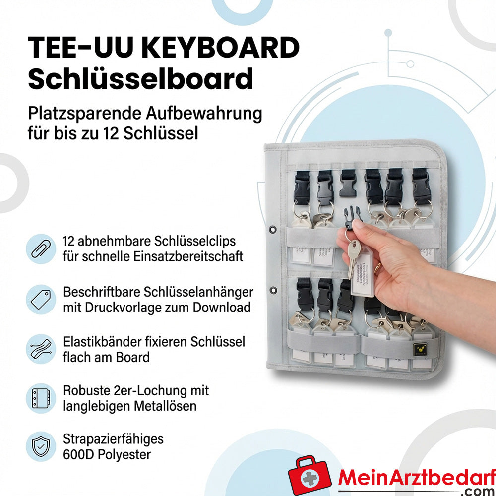 TEE-UU KEYBOARD Toetsenbord 12-voudig 600D Polyester 23,5 x 30 cm 2-gaats perforatie Grijs