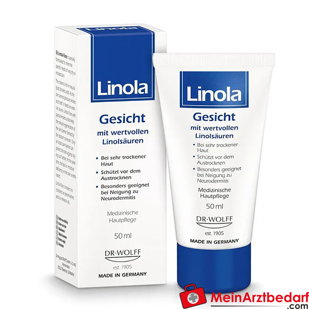 Linola Gesicht - Gesichtscreme für sehr trockene, juckende und gereizte Haut, 50ml.