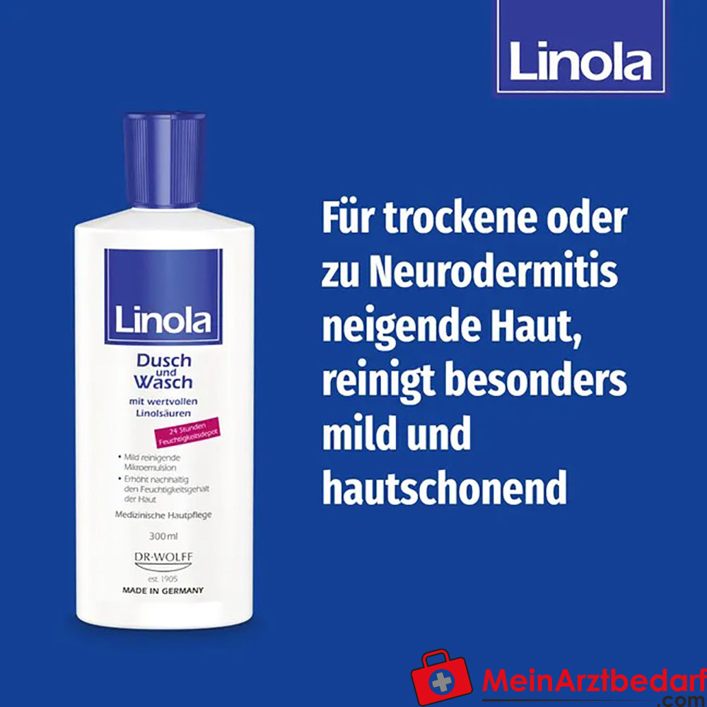 Linola Dusch und Wasch - Duschgel für trockene oder zu Neurodermitis neigende Haut, 300ml.