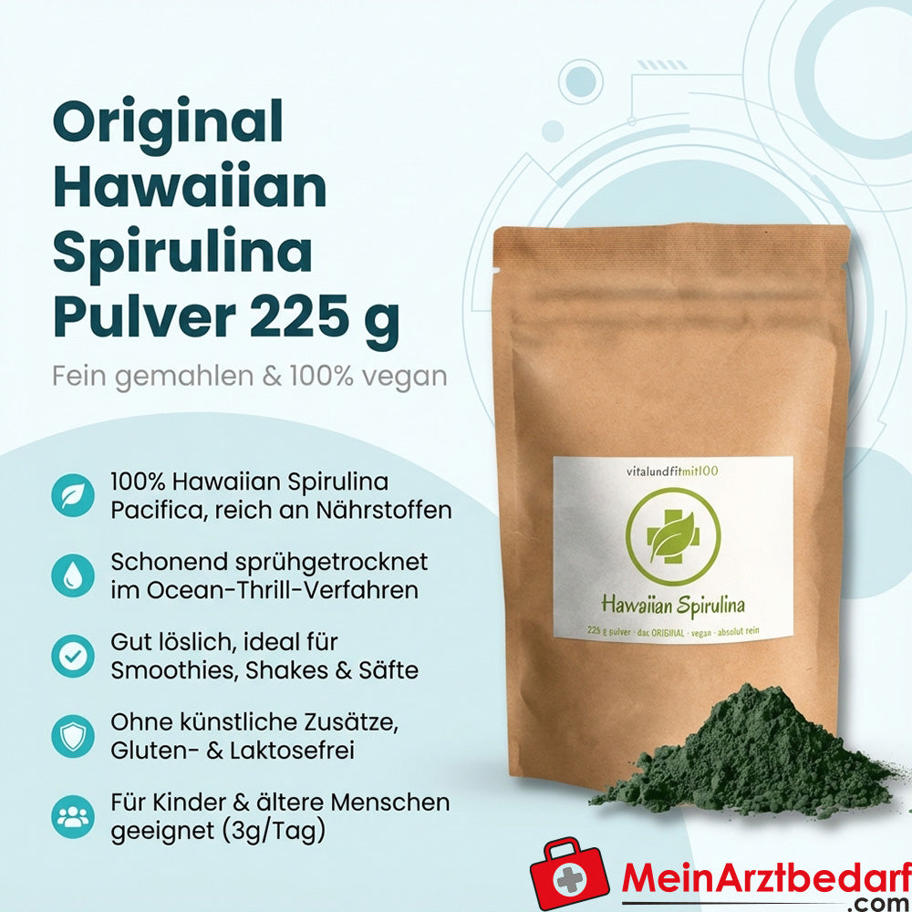 Spirulina w proszku Hawaiian Spirulina Pacifica 225 g, drobno zmielona, wegańska
