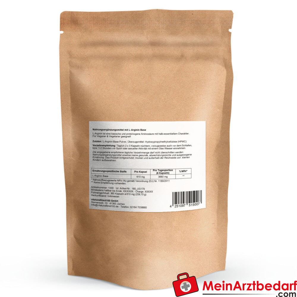 L-Arginin Base Kapseln 365 Stück á 610 mg.