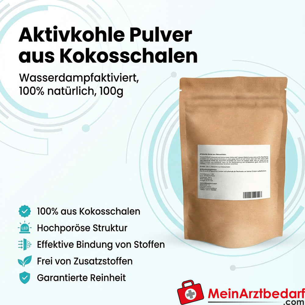 Carbón activo en polvo cáscara de coco 100 g activado por vapor de agua 100% sin aditivos